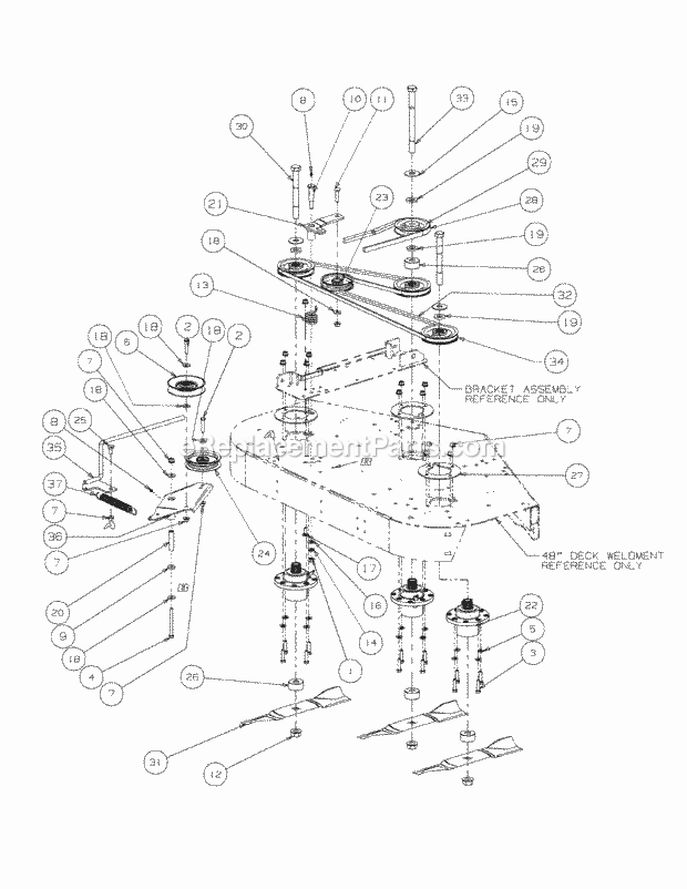 Fabricated Deck Spindle Assembly Diagram and Parts List for M48-KW 53AI8CTV750 Cub Cadet Sprayer
